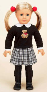 doll school outfit plaid with teddybear